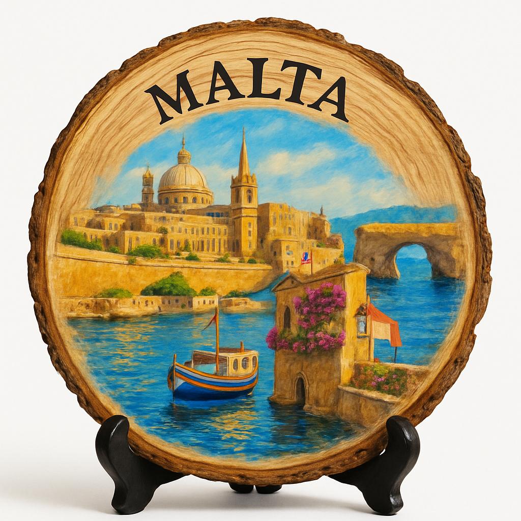 Malta Souvenir Gift – Wood Slice Plaque for Wall or Table, Malta (Malta) Souvenir Gift for Tourists, Plate Collectors & Travel Lovers, Mediterranean Adventure Decorative Gift