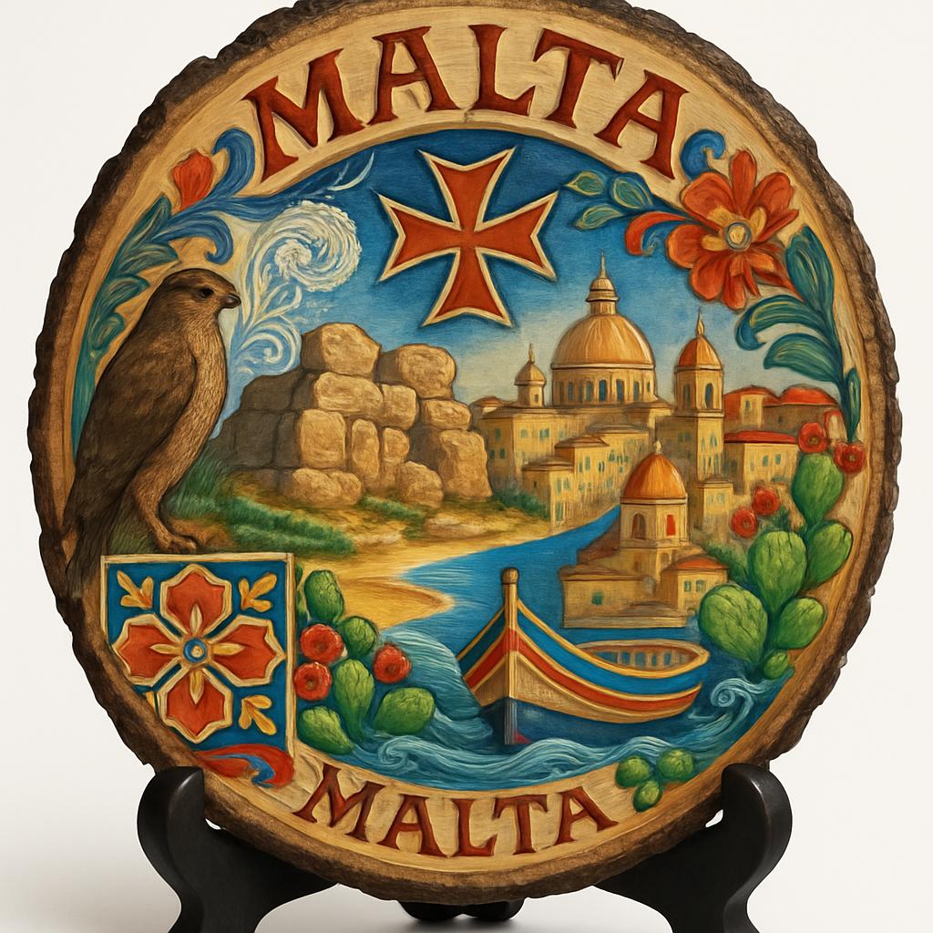 Malta Souvenir Gift – Wood Slice Plaque for Wall or Table, Malta (Malta) Souvenir Gift for Tourists, Plate Collectors & Travel Lovers, Vibrant Coastal Heritage Decorative Gift