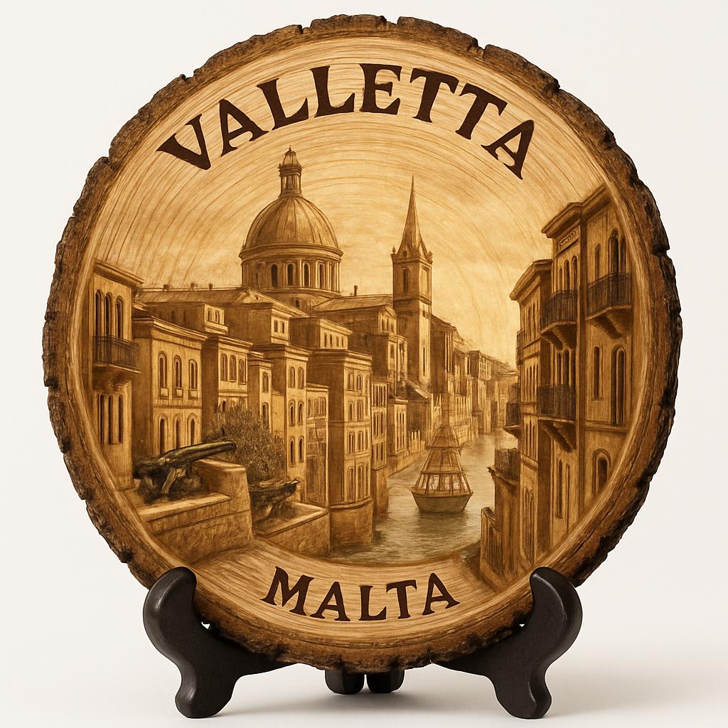 Malta-Valletta Souvenir Gift – Wood Slice Plaque for Wall or Table, Malta (Malta) Souvenir Gift for Tourists, Plate Collectors & Travel Lovers, Historic Architecture Decorative Gift