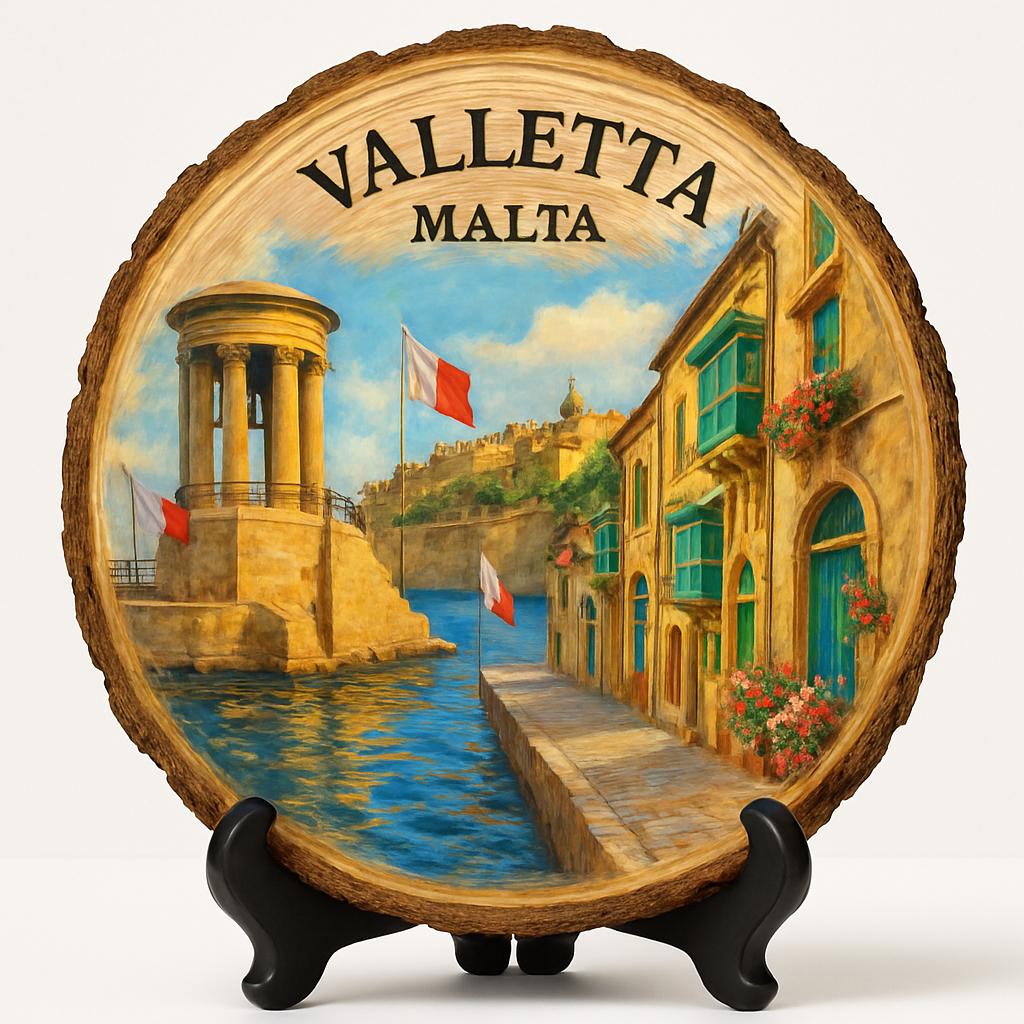 Malta-Valletta Souvenir Gift – Wood Slice Plaque for Wall or Table, Malta (Malta) Souvenir Gift for Tourists, Plate Collectors & Travel Lovers, Vibrant Cultural Scene Decorative Gift