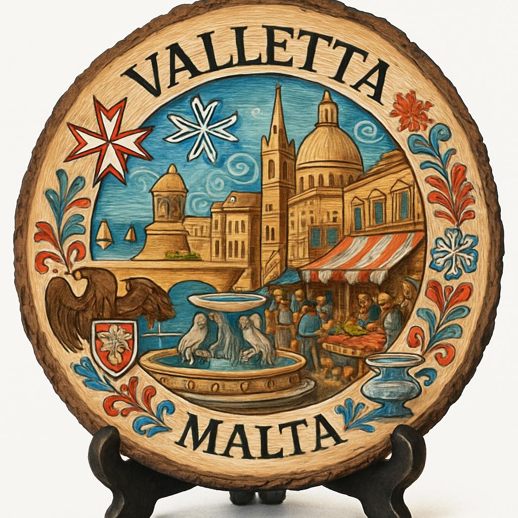 Malta-Valletta Souvenir Gift – Wood Slice Plaque for Wall or Table, Malta (Malta) Souvenir Gift for Tourists, Plate Collectors & Travel Lovers, Historic City Charm Decorative Gift