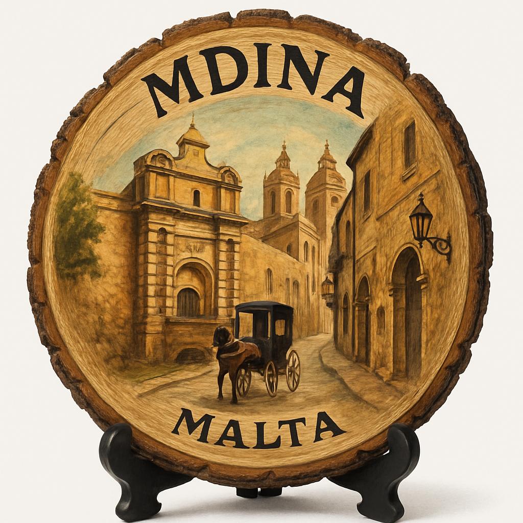 Mdina Souvenir Gift – Wood Slice Plaque for Wall or Table, Malta (Malta) Souvenir Gift for Tourists, Plate Collectors & Travel Lovers, Ancient City Decorative Gift