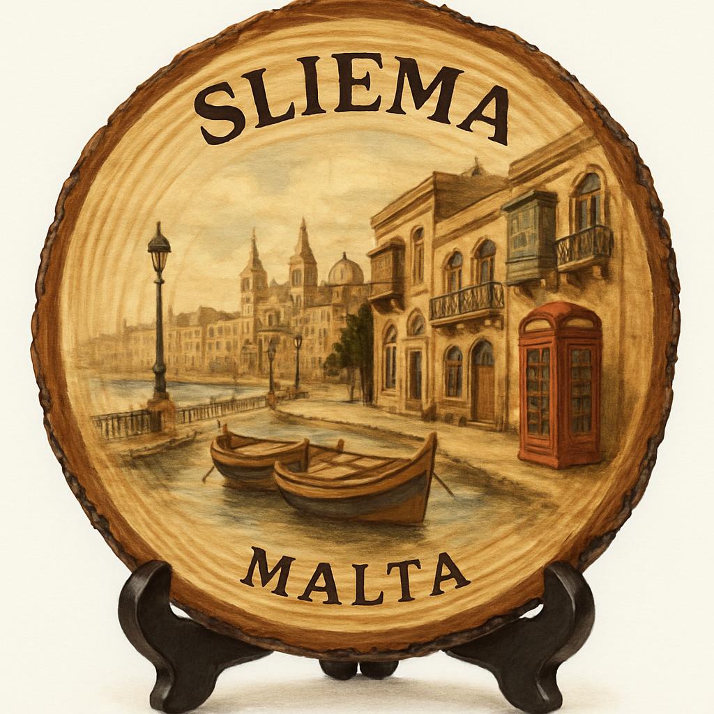 Sliema Souvenir Gift – Wood Slice Plaque for Wall or Table, Malta (Malta) Souvenir Gift for Tourists, Plate Collectors & Travel Lovers, Coastal Town Decorative Gift