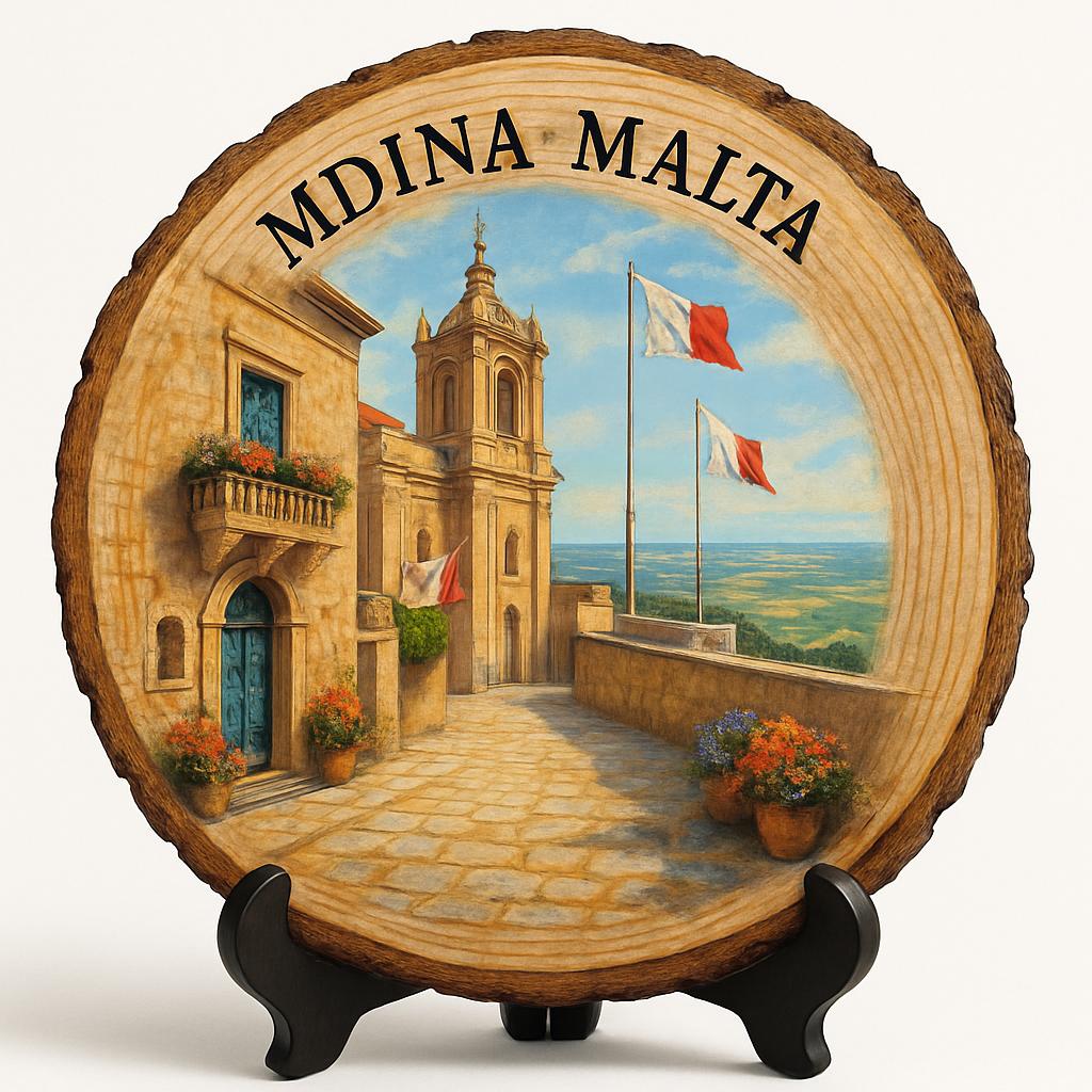 Mdina Souvenir Gift – Wood Slice Plaque for Wall or Table, Malta (Malta) Souvenir Gift for Tourists, Plate Collectors & Travel Lovers, Medieval Charm Decorative Gift