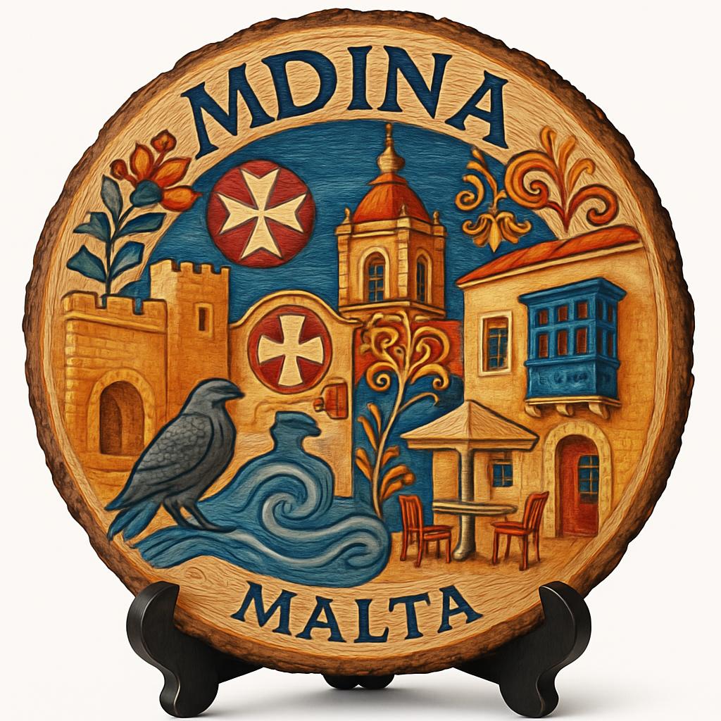 Mdina Souvenir Gift – Wood Slice Plaque for Wall or Table, Malta (Malta) Souvenir Gift for Tourists, Plate Collectors & Travel Lovers, Timeless Heritage Decorative Gift