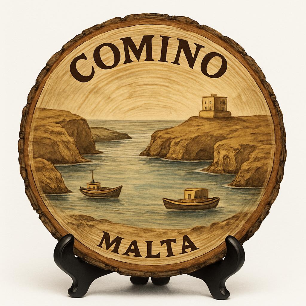 Comino Souvenir Gift – Wood Slice Plaque for Wall or Table, Malta (Malta) Souvenir Gift for Tourists, Plate Collectors & Travel Lovers, Island Paradise Decorative Gift