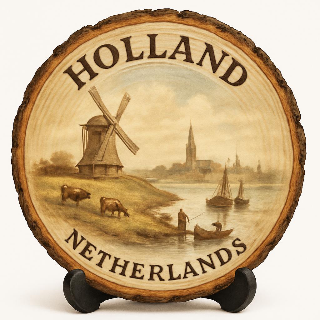 Holland Netherlands Decorative Souvenir – Handcrafted Wooden Slice Plaque, Netherlands Gift for Travelers, Plate Collectors & Cultural Décor Fans Holland Netherlands Decorative Souvenir – Handcrafted Wooden Slice Plaque, Netherlands Gift for Travelers, Plate Collectors & Cultural Décor Fans