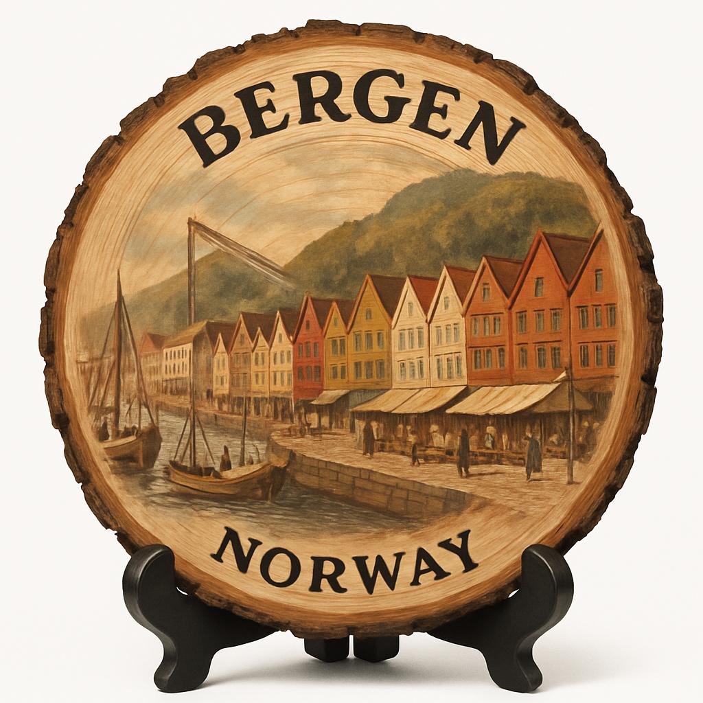 Bergen Souvenir Gift – Wood Slice Plaque for Wall or Table, Norway Souvenir for Tourists, Plate Collectors & Travel Lovers, Historic Hanseatic City Decorative Gift Bergen Souvenir Gift – Wood Slice Plaque for Wall or Table, Norway Souvenir for Tourists, Plate Collectors & Travel Lovers, Historic Hanseatic City Decorative Gift