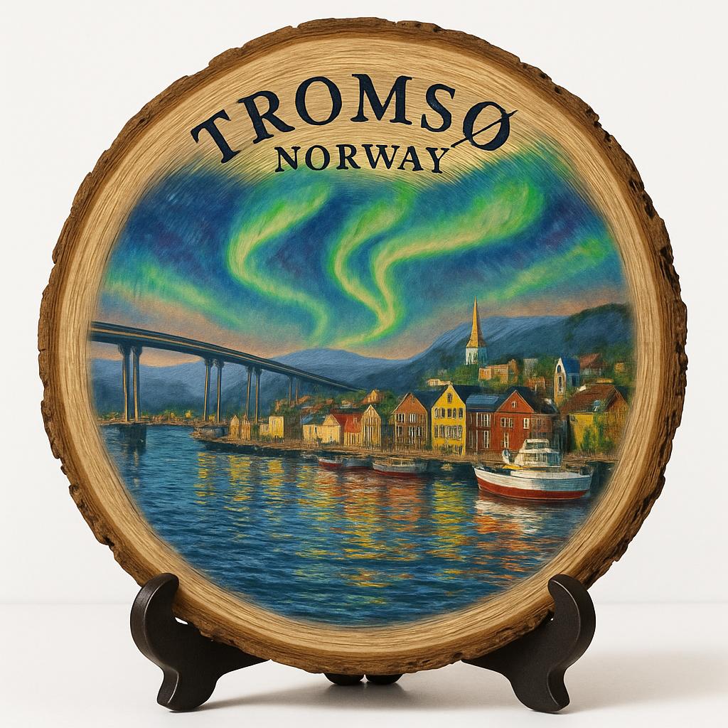 Tromsø Souvenir Gift – Wood Slice Plaque for Wall or Table, Norway Souvenir for Tourists, Plate Collectors & Travel Lovers, Northern Lights Decorative Gift Tromsø Souvenir Gift – Wood Slice Plaque for Wall or Table, Norway Souvenir for Tourists, Plate Collectors & Travel Lovers, Northern Lights Decorative Gift