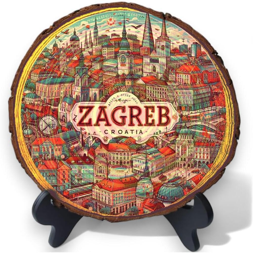 Zagreb Croatia Souvenir – Rustic Wood Plaque Ideal for Balkan History Lovers & Cultural Collectors