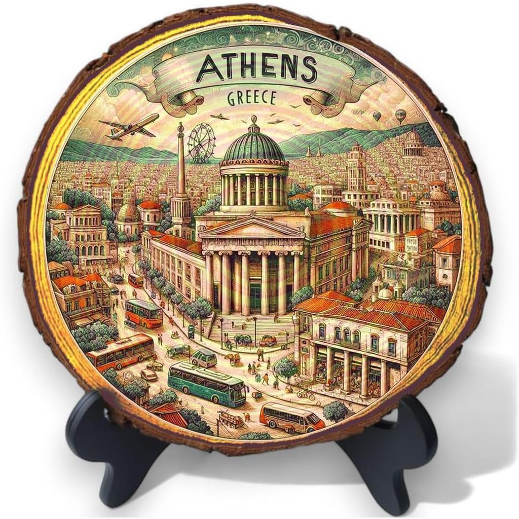 Athens Greece Souvenir – Ancient-Inspired Wood Plaque Ideal for History Buffs & Greek Travel Collectors