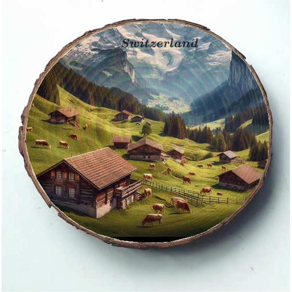 Switzerland Souvenir Gift – Alpine Wood Slice Plaque Ideal for Nature Lovers & Swiss Travel Enthusiasts