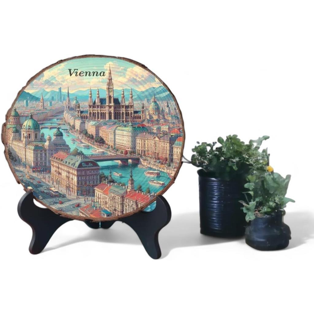 Vienna Austria Souvenir – Elegant Wood Slice Plaque Ideal for Classical Music Fans & European Travel Collectors