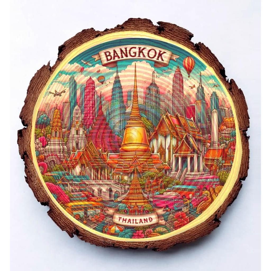 Bangkok Thailand Souvenir – Urban-Style Wood Plaque Ideal for Culture Lovers & Asian Street Scene Enthusiasts