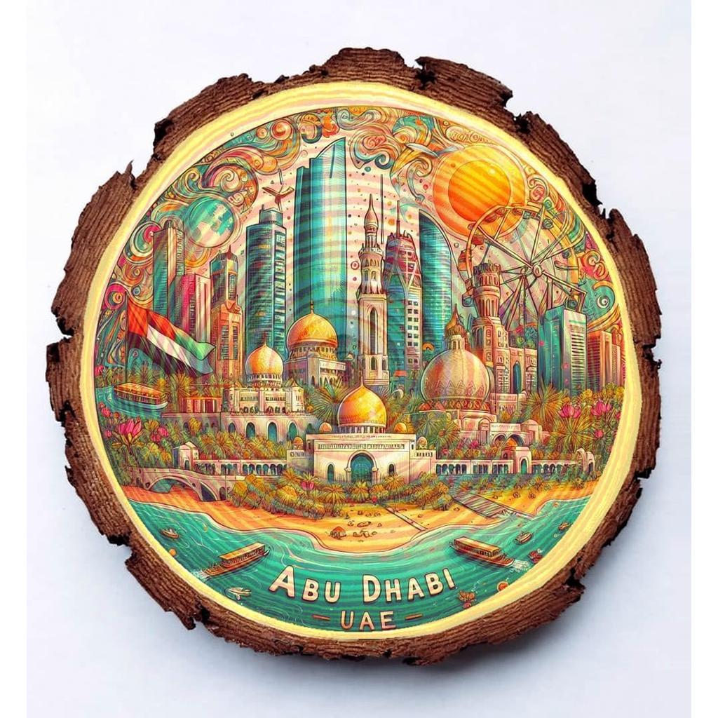 Abu Dhabi UAE Souvenir – Cultural Heritage Wood Plaque Ideal for Middle Eastern Travel Enthusiasts & Desert Decor Collectors