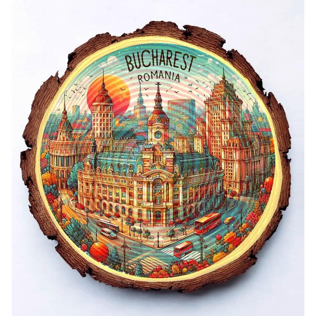 Bucharest Romania Souvenir – Eastern European Wood Slice Plaque Ideal for Culture Collectors & History Enthusiasts Bucharest Romania Souvenir – Eastern European Wood Slice Plaque Ideal for Culture Collectors & History Enthusiasts