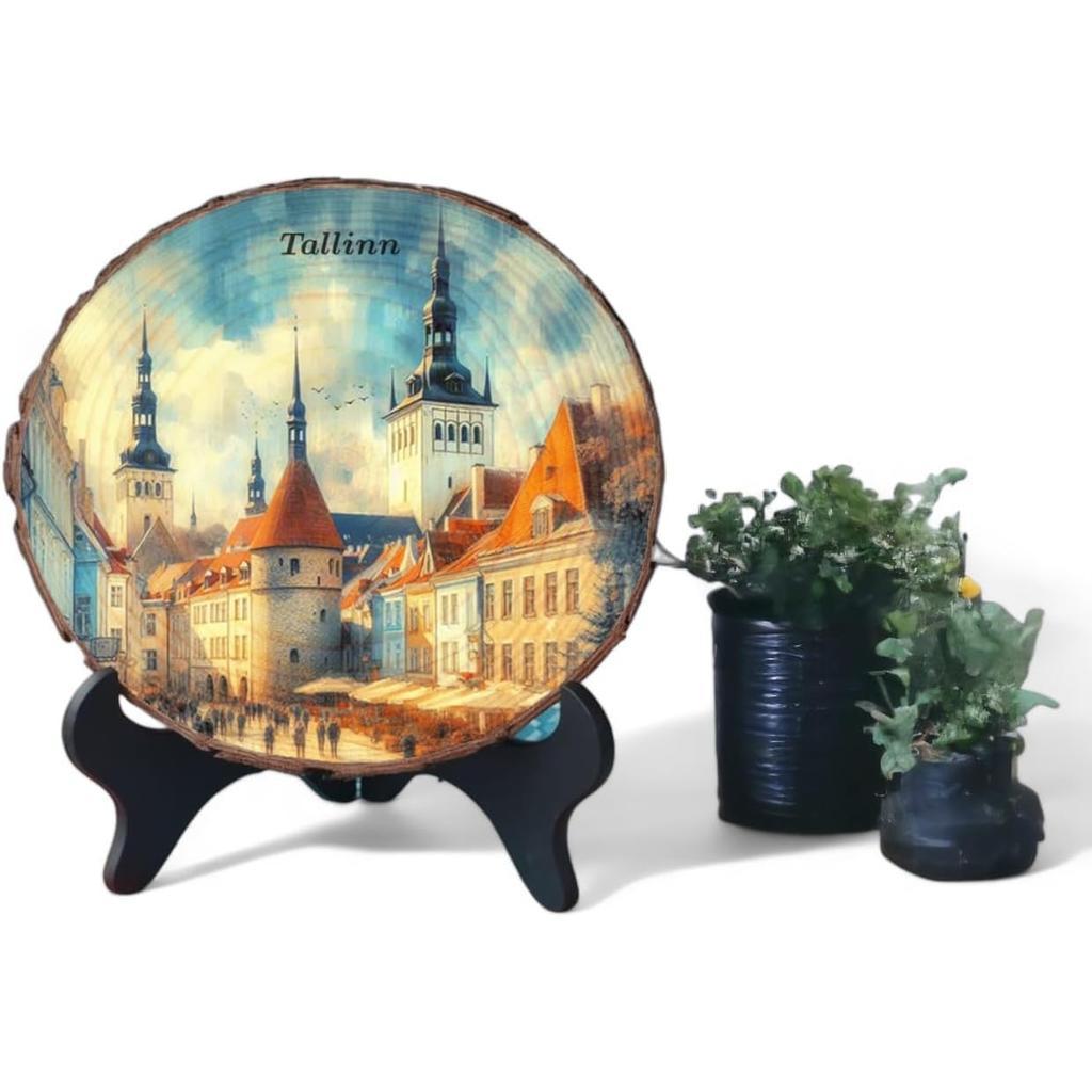 Tallinn Estonia Travel Gift – Baltic Heritage Wood Slice Plaque Ideal for Medieval Travel Lovers & Cultural Collectors