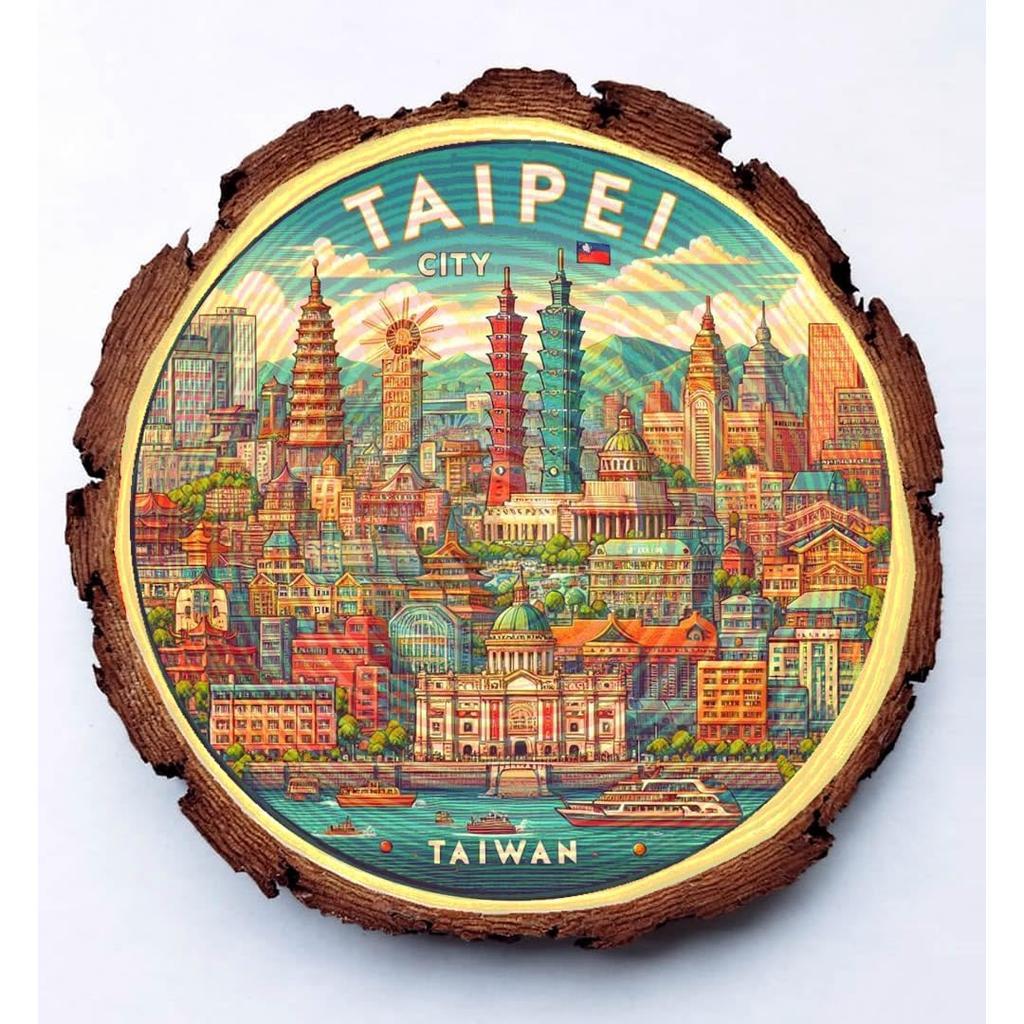 Taipei Taiwan Souvenir Gift – Urban Jungle Wood Slice Plaque Ideal for Street Market Lovers & Culture Enthusiasts