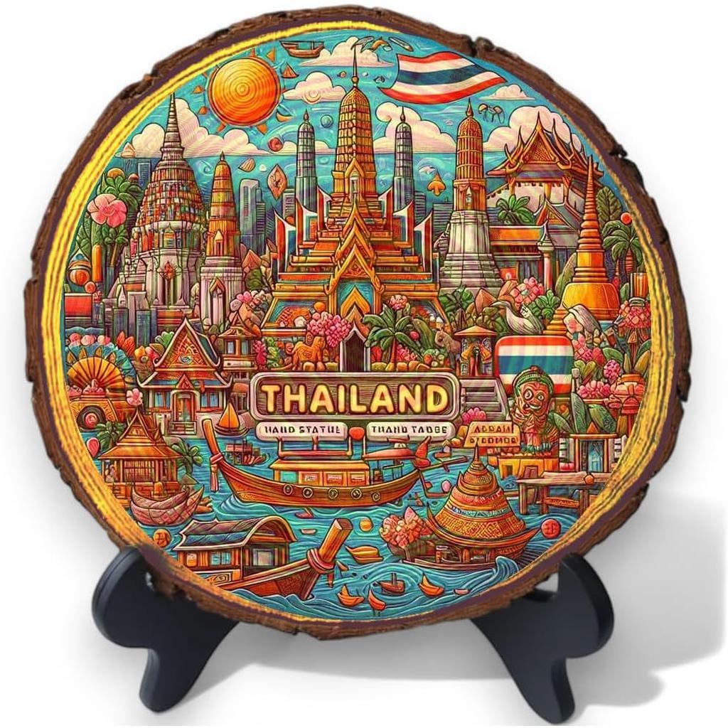 Thailand Souvenir Gift – Exotic Culture Wood Slice Plaque Ideal for Southeast Asia Explorers & Travel Decor Collectors