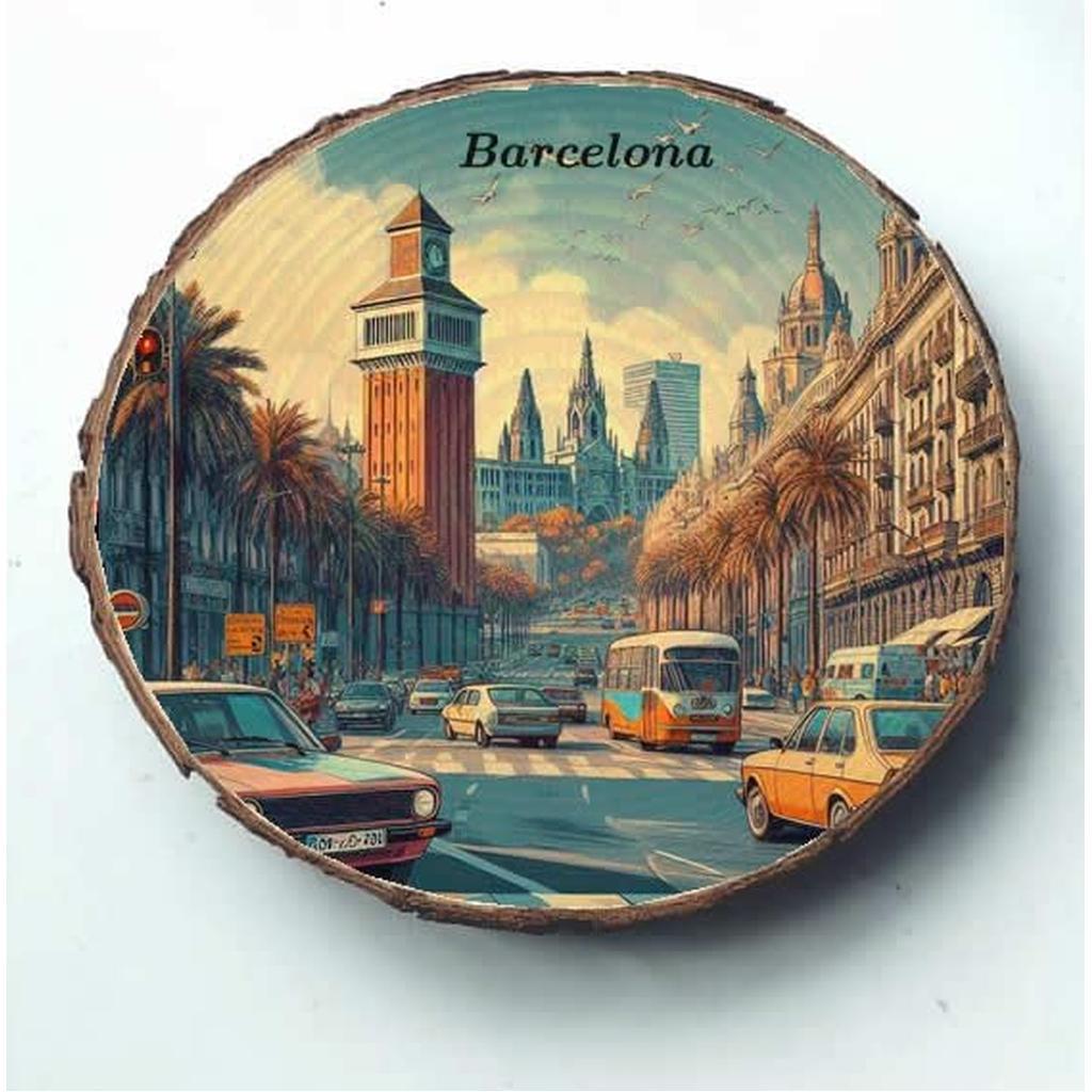 Barcelona Spain Souvenir Gift – Vintage Wood Plaque Ideal for Architecture Lovers, Cultural Collectors & Spain Fans