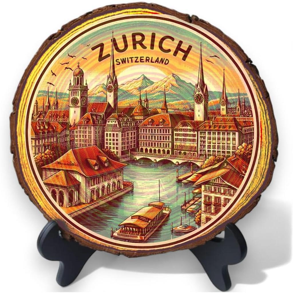 Zurich Switzerland Souvenir – Alpine Elegance Wood Slice Plaque Ideal for Nature Fans & Swiss Travel Collectors