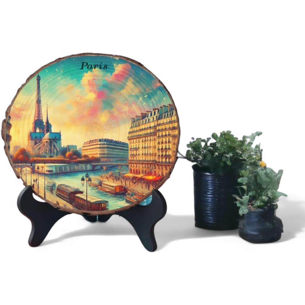 Paris France Souvenir Gift – Eiffel Tower Inspired Wood Plaque Ideal for Romantic Travelers & French Culture Enthusiasts