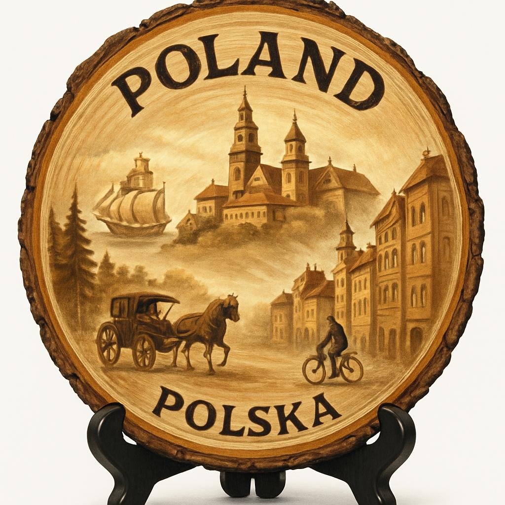 Poland Souvenir Gift – Wood Slice Plaque for Wall or Table, Poland Souvenir for Tourists, Plate Collectors & Travel Lovers, Historic Country Decorative Gift