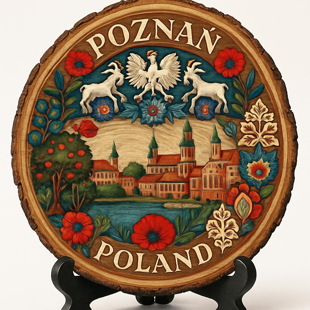 Poznań Souvenir Gift – Wood Slice Plaque for Wall or Table, Poland Souvenir for Tourists, Plate Collectors & Travel Lovers, Renaissance Town Decorative Gift