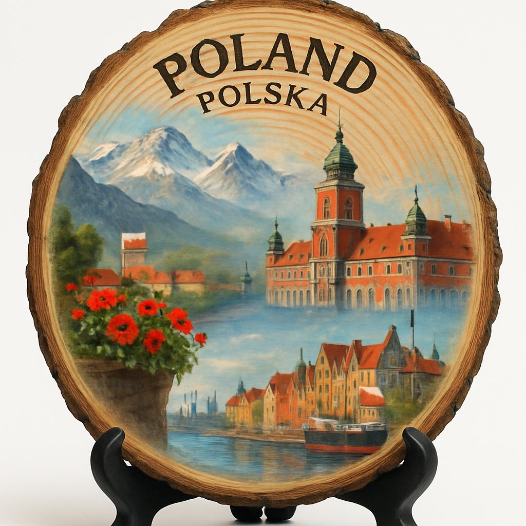 Poland Souvenir Gift – Wood Slice Plaque for Wall or Table, Poland Souvenir for Tourists, Plate Collectors & Travel Lovers, Cultural Heritage Decorative Gift