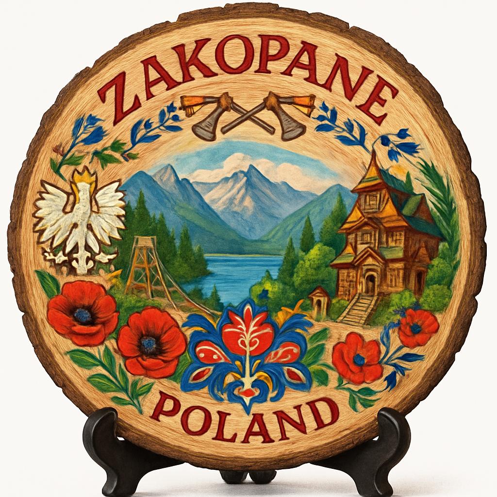 Zakopane Souvenir Gift – Wood Slice Plaque for Wall or Table, Poland Souvenir for Tourists, Plate Collectors & Travel Lovers, Tatra Mountains Decorative Gift
