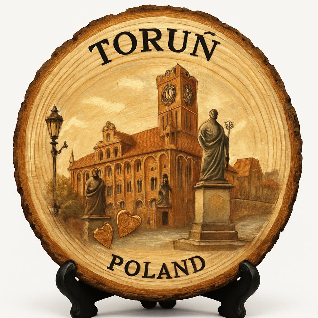 Toruń Souvenir Gift – Wood Slice Plaque for Wall or Table, Poland Souvenir for Tourists, Plate Collectors & Travel Lovers, Medieval Town Decorative Gift