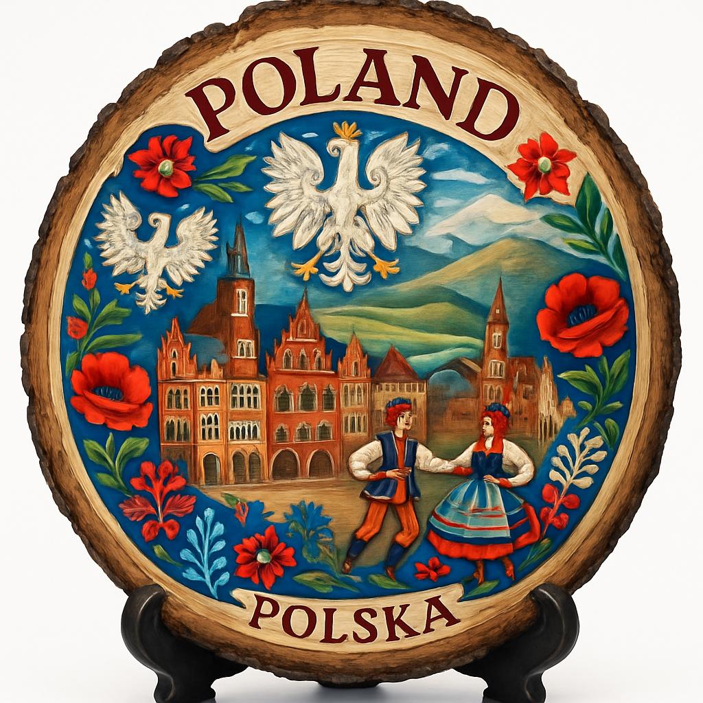 Poland Souvenir Gift – Wood Slice Plaque for Wall or Table, Poland Souvenir for Tourists, Plate Collectors & Travel Lovers, Diverse Landscapes Decorative Gift
