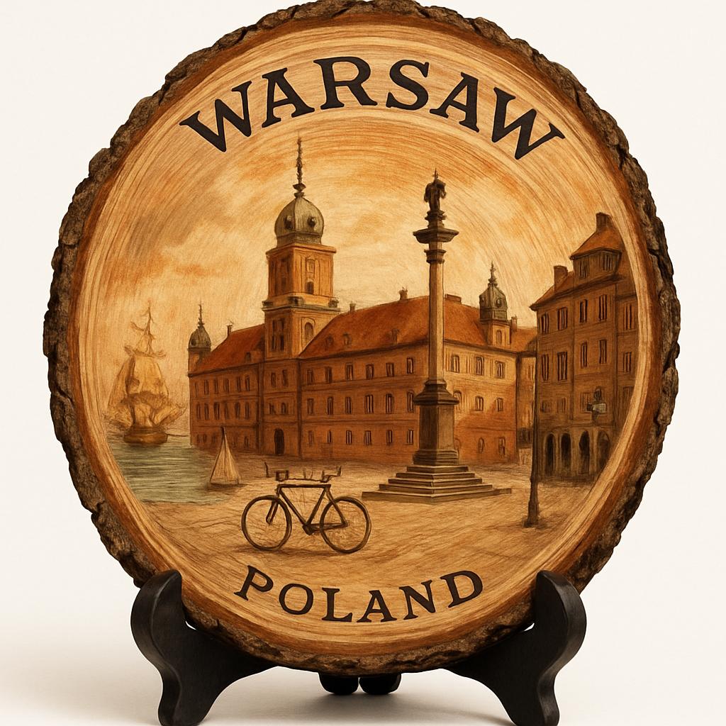 Warsaw Souvenir Gift – Wood Slice Plaque for Wall or Table, Poland Souvenir for Tourists, Plate Collectors & Travel Lovers, Capital City Decorative Gift