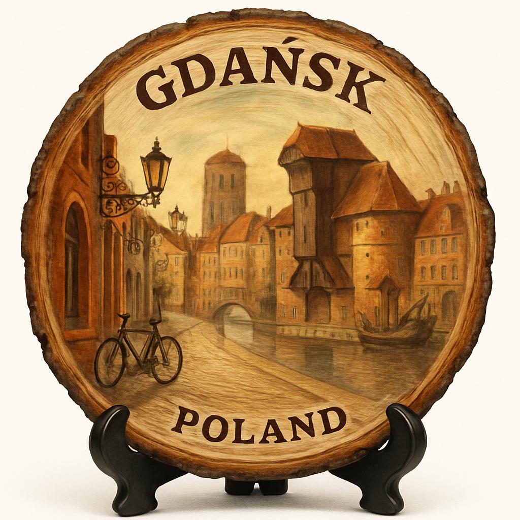 Gdańsk Souvenir Gift – Wood Slice Plaque for Wall or Table, Poland Souvenir for Tourists, Plate Collectors & Travel Lovers, Baltic Sea Port Decorative Gift