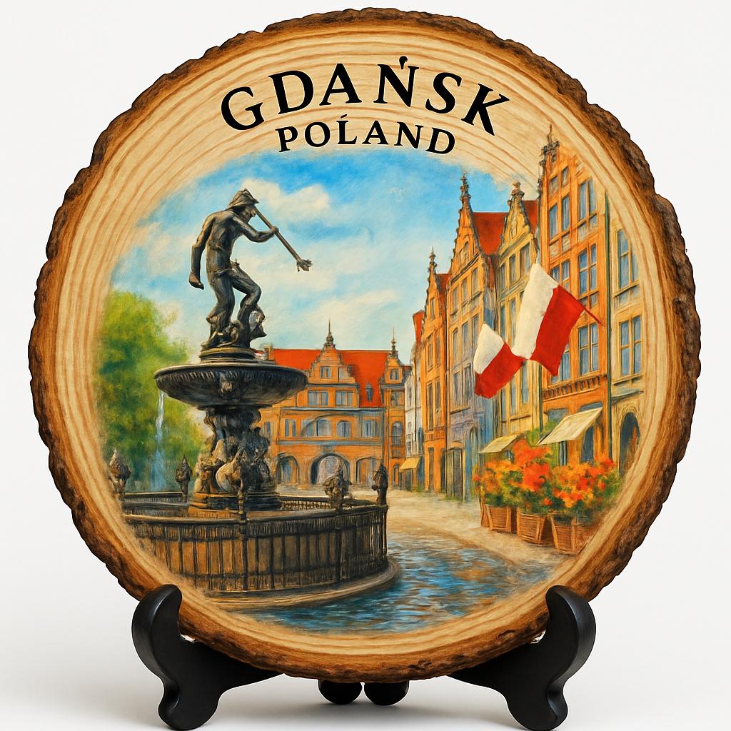 Gdańsk Souvenir Gift – Wood Slice Plaque for Wall or Table, Poland Souvenir for Tourists, Plate Collectors & Travel Lovers, Historic City Decorative Gift