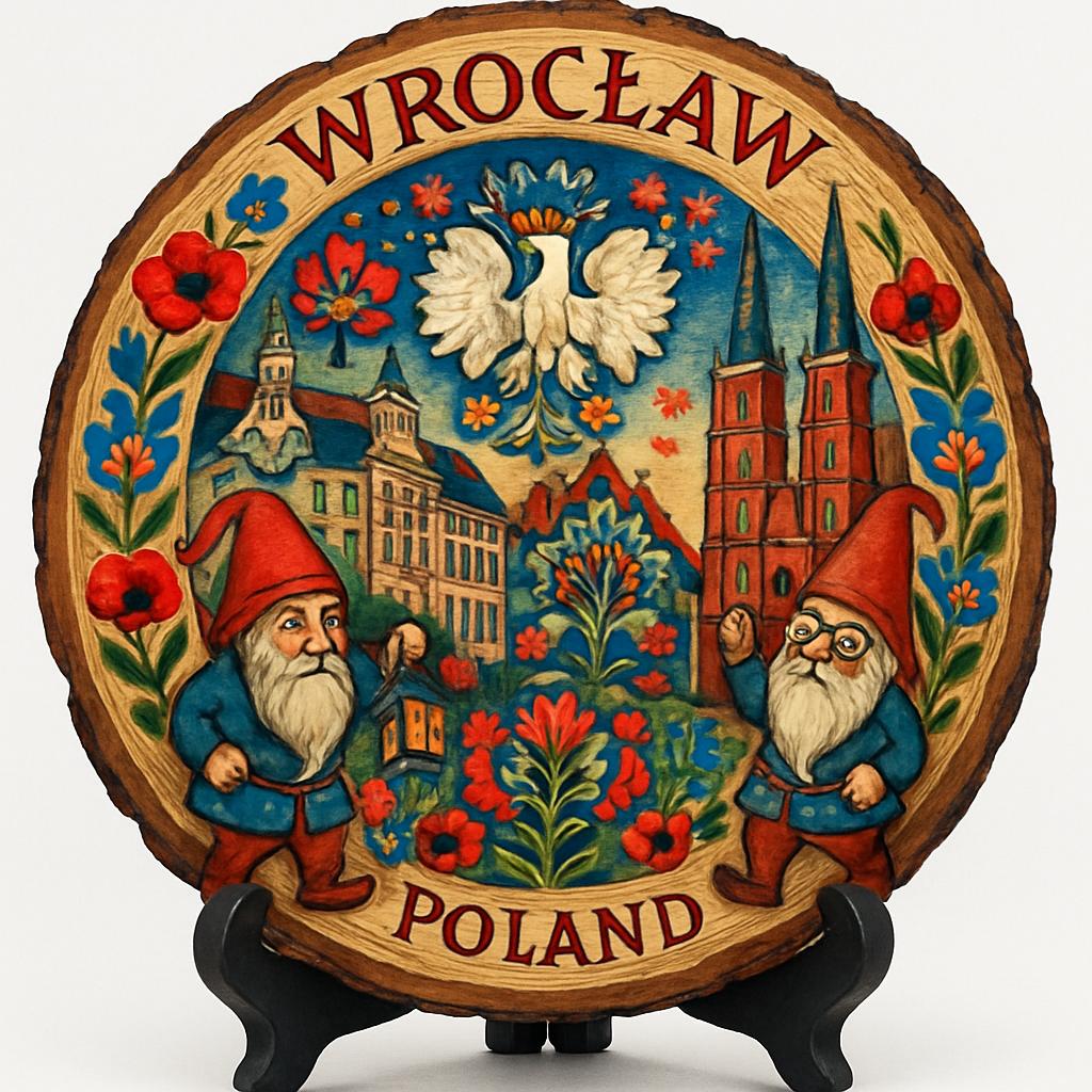 Wrocław Souvenir Gift – Wood Slice Plaque for Wall or Table, Poland Souvenir for Tourists, Plate Collectors & Travel Lovers, Cultural Hub Decorative Gift