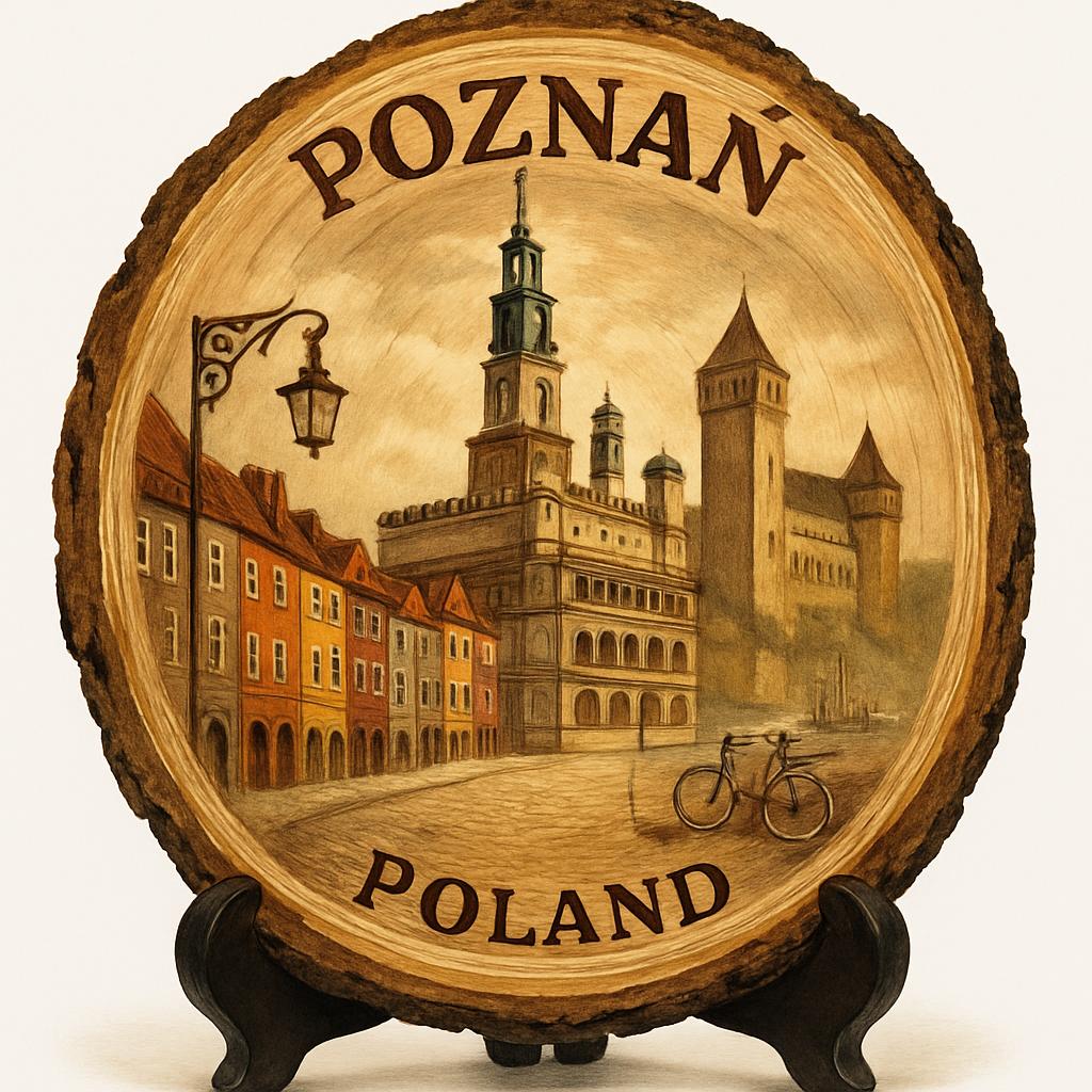 Poznań Souvenir Gift – Wood Slice Plaque for Wall or Table, Poland Souvenir for Tourists, Plate Collectors & Travel Lovers, Historic City Decorative Gift