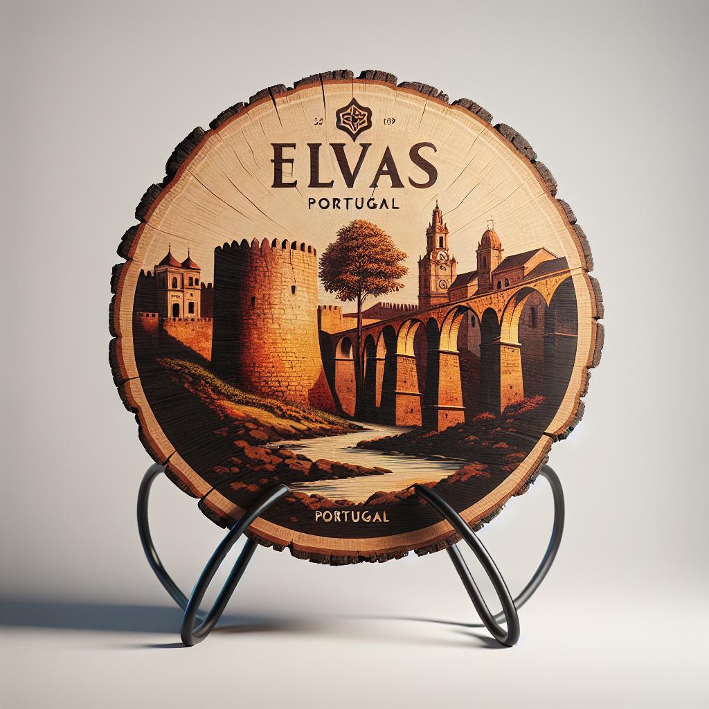Elvas Souvenir Display – Hand-Made Wood Slice Gift, Portugal Souvenir Decor for Fortified Town Fans