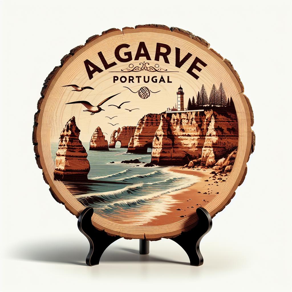 Algarve Souvenir Decoration – Wood Slice Tabletop Art, Portugal Souvenir Keepsake for Beach Lovers