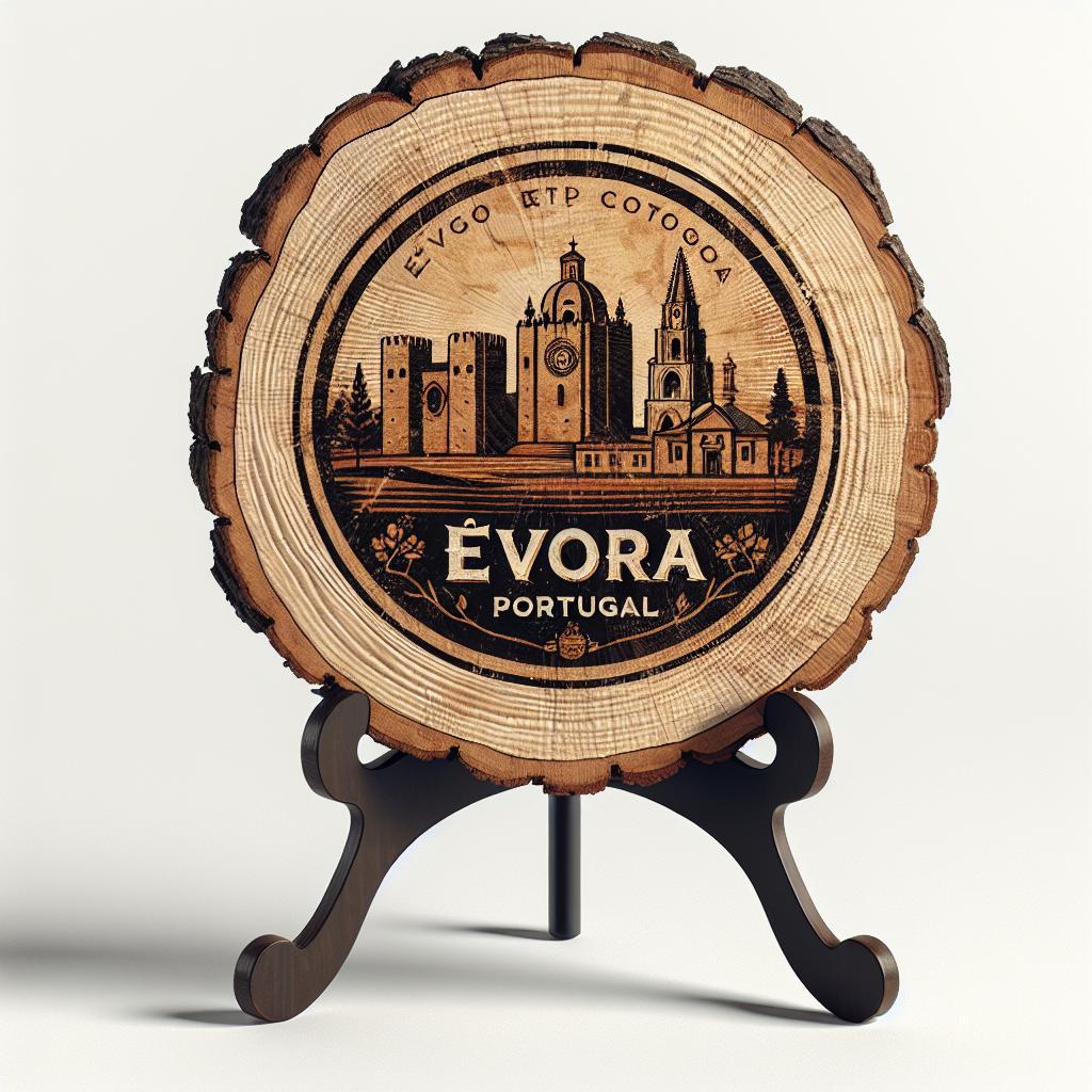 Evora Souvenir Display – Rustic Wood Slice Wall/Table Gift, Portugal Souvenir for Architecture Lovers
