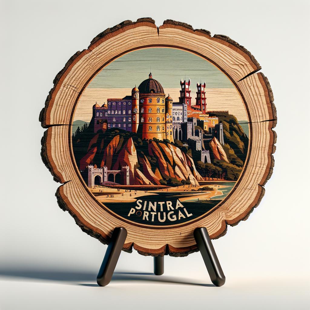 Sintra Souvenir Gift – Wood Slice Landmark Plaque, Portugal Souvenir Keepsake for Tourists & Fairytale Fans