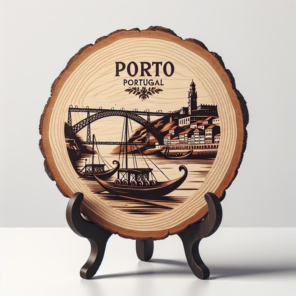 Porto Souvenir Decor – Hand-Made Wood Slice Tabletop Gift, Portugal Souvenir for Scenic City Lovers