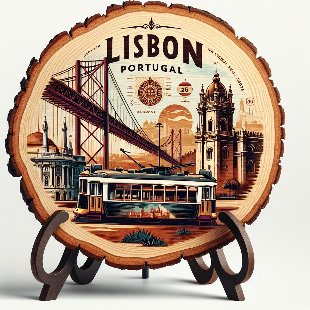 Lisbon Souvenir Keepsake – Wood Slice Wall/Table Plaque, Portugal Souvenir for Old Town Collectors