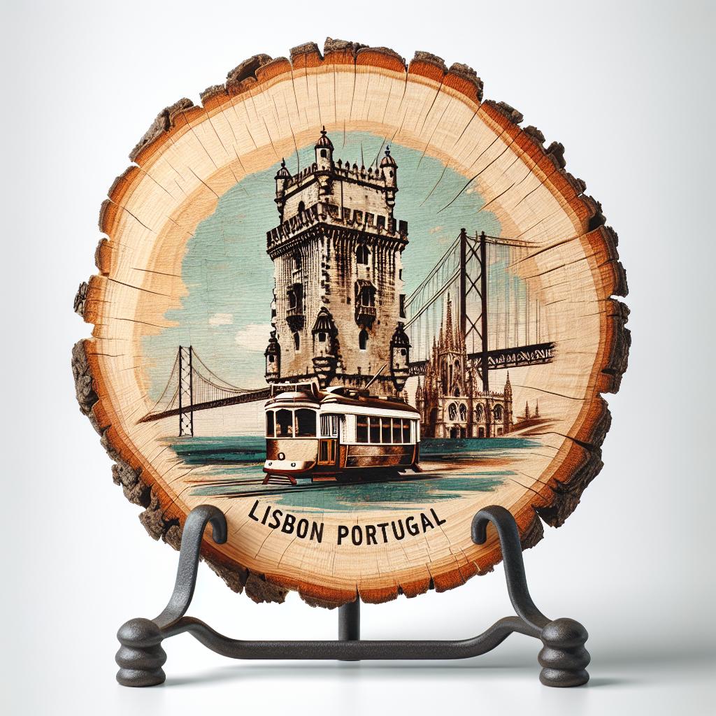 Lisbon Souvenir Wall Art – Rustic Wood Slice Gift Plaque, Portugal Souvenir for Travel & Decor Fans