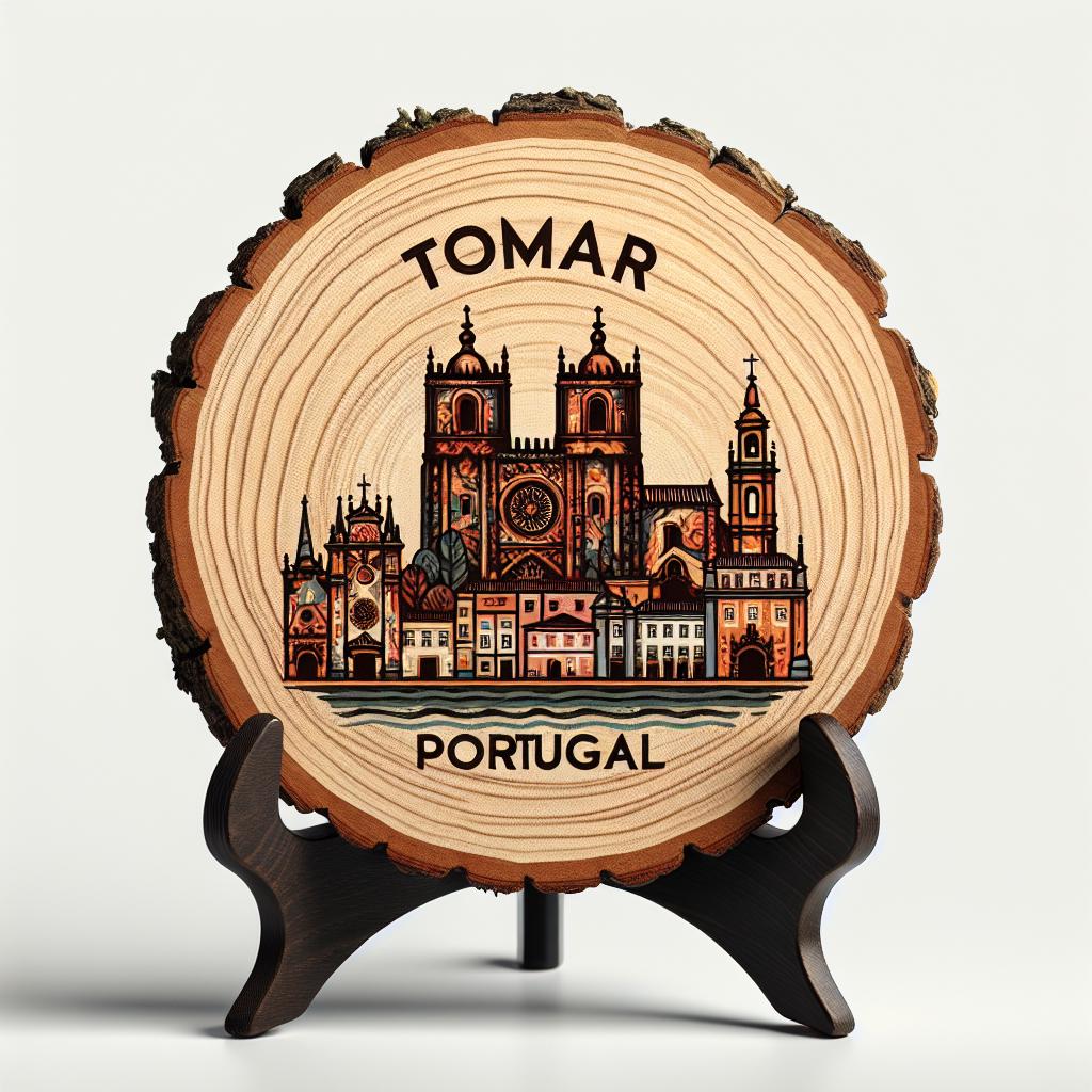 Tomar Souvenir Gift – Handcrafted Wood Slice Decoration, Portugal Souvenir Plaque for Cultural Collectors