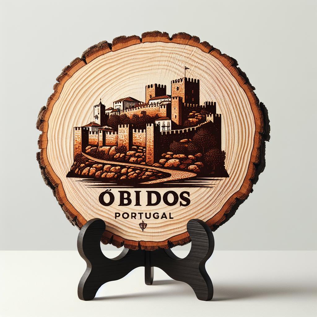 Obidos Souvenir Gift – Wood Slice Plaque for Wall/Table, Portugal Souvenir for Tourists & Heritage Lovers