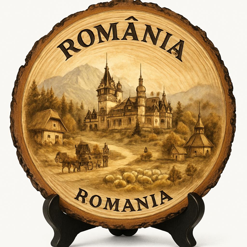 Romania Souvenir Gift – Wood Slice Plaque for Wall or Table, Romania (România) Souvenir Gift for Tourists, Plate Collectors & Travel Lovers, Cultural Heritage Decorative Gift