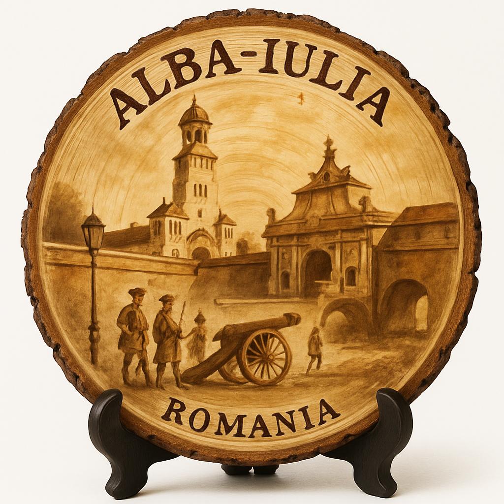 Alba-Iulia Souvenir Gift – Wood Slice Plaque for Wall or Table, Romania (România) Souvenir Gift for Tourists, Plate Collectors & Travel Lovers, Historic Fortress Decorative Gift