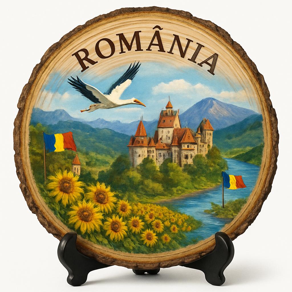 Romania Souvenir Gift – Wood Slice Plaque for Wall or Table, Romania (România) Souvenir Gift for Tourists, Plate Collectors & Travel Lovers, Folklore Tradition Decorative Gift