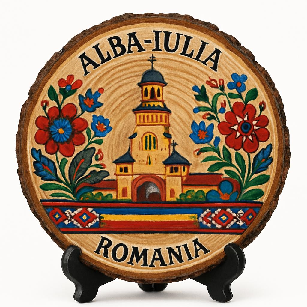 Alba-Iulia Souvenir Gift – Wood Slice Plaque for Wall or Table, Romania (România) Souvenir Gift for Tourists, Plate Collectors & Travel Lovers, Architectural Heritage Decorative Gift